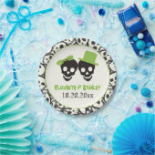 Fun skulls Halloween green and black bruiloft Papieren Bordje (Feest)