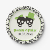 Fun skulls Halloween green and black bruiloft Papieren Bordje (Voorkant)