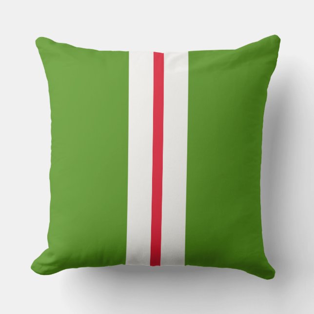 Fun Slim Helder Rood Wit Racing Stripes op Groen Buitenkussen (Voorkant)