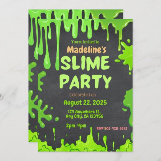 Fun Slime Party Uitnodiging voor verjaardag (Voorkant / Achterkant)