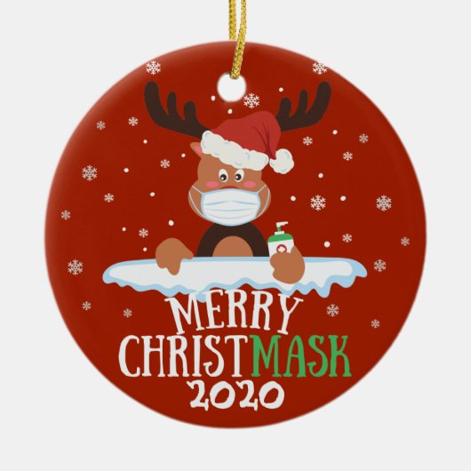 Fun smerig Christmaskerrendiergezichtsmasker met f Keramisch Ornament (Voorkant)