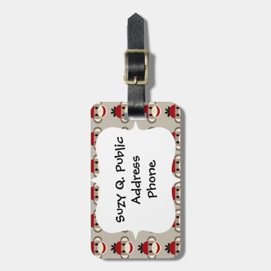 Fun Smilling Red Sock Monkey Happy Patronen Bagagelabel (Voorkant verticaal)