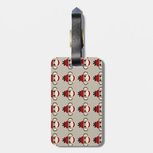 Fun Smilling Red Sock Monkey Happy Patronen Bagagelabel (Achterkant verticaal)