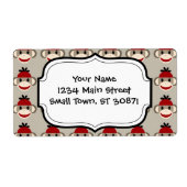 Fun Smilling Red Sock Monkey Happy Patronen Etiket (Voorkant)