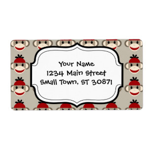 Fun Smilling Red Sock Monkey Happy Patronen Etiket