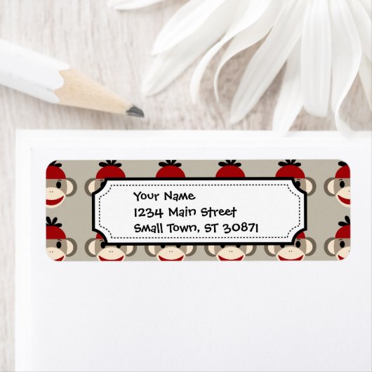 Fun Smilling Red Sock Monkey Happy Patronen Etiket (Insitu)