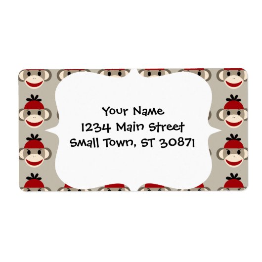 Fun Smilling Red Sock Monkey Happy Patronen Etiket (Voorkant)