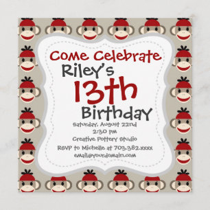 Fun Smilling Red Sock Monkey Happy Patronen Kaart