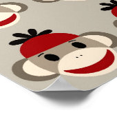 Fun Smilling Red Sock Monkey Happy Patronen Poster (Hoek)