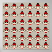 Fun Smilling Red Sock Monkey Happy Patronen Poster (Voorkant)