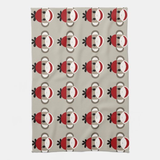 Fun Smilling Red Sock Monkey Happy Patronen Theedoek (Verticaal)