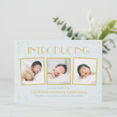 Fun Snapshots Editable Color Birth Notice Feestdagenkaart (Staand voorkant)