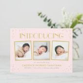 Fun Snapshots Editable Color Birth Notice Feestdagenkaart (Staand voorkant)