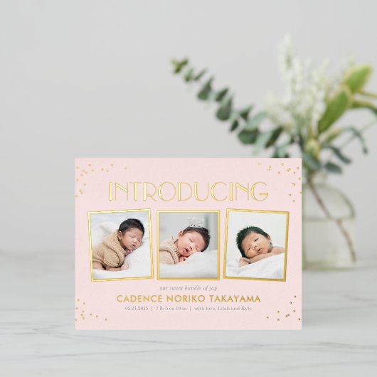 Fun Snapshots Real Folie Baby Aankondiging Briefka (Staand Voorkant)