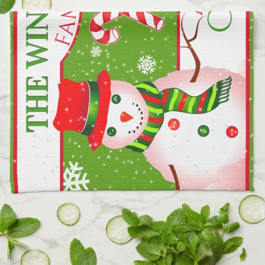 FUN Sneeuwman in rood Pet en sjaal | GROENE Kerstm Theedoek (Gevouwen)