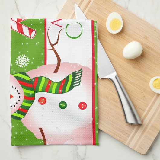 FUN Sneeuwman in rood Pet en sjaal | GROENE Kerstm Theedoek (Quarter Fold)