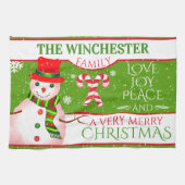 FUN Sneeuwman in rood Pet en sjaal | GROENE Kerstm Theedoek (Horizontaal)