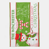 FUN Sneeuwman in rood Pet en sjaal | GROENE Kerstm Theedoek (Verticaal)