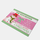 FUN Sneeuwman in rood Pet en sjaal | ROZE Kerstmis Deurmat (Schuin)