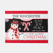 FUN Sneeuwman in zwart Pet en sjaal | BLK Kerstmis Deurmat (Voorkant)