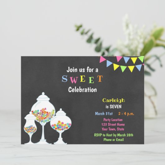 Fun Snoep Birthday Uitnodiging (Staand voorkant)