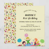 Fun Snoep First Birthday Invitation Kaart (Voorkant / Achterkant)