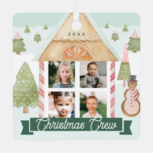 Fun Snoep Gingerbrood House Kerstmis 4 Foto Metalen Ornament (Voorkant)
