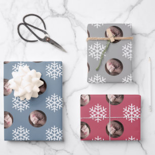 Fun Snowflake Blue Red Grey kerstmis Foto Inpakpapier Vel