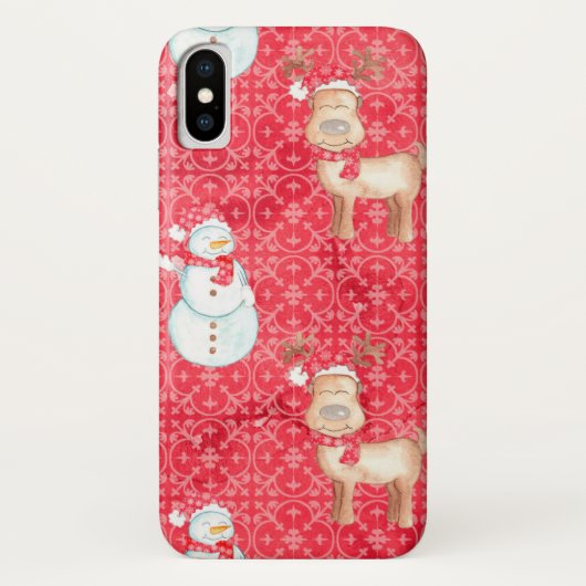 Fun Snowman en Reindeer Kerstmis iPhone Case (Achterkant)