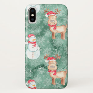 Fun Snowman en Reindeer Kerstmis iPhone Case