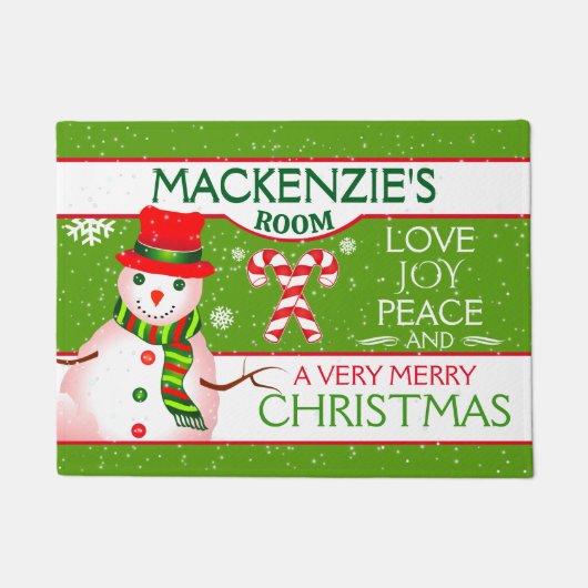 FUN Snowman for CHILD'S ROOM | GREEN Christmas Deurmat (Voorkant)