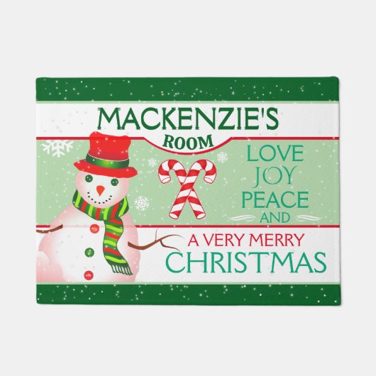 FUN Snowman for CHILD'S ROOM | Two GREEN Christmas Deurmat (Voorkant)