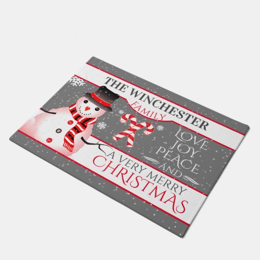 FUN Snowman in Blk Pet en Scarf | GRAY Kerstmis Deurmat (Schuin)