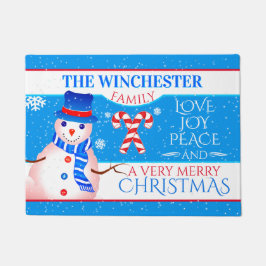 FUN Snowman in Blue Pet en Scarf | BLUE Kerstmis Deurmat