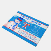 FUN Snowman in Blue Pet en Scarf | BLUE Kerstmis Deurmat (Schuin)