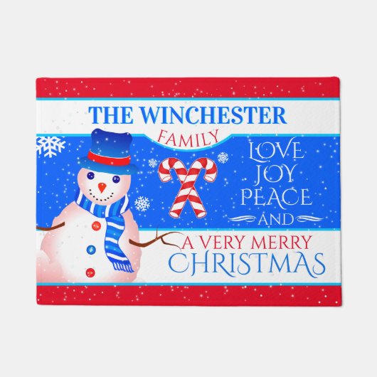 FUN Snowman in Blue Pet en Scarf | BLUE Kerstmis Deurmat (Voorkant)