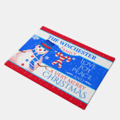 FUN Snowman in Blue Pet en Scarf | BLUE Kerstmis Deurmat (Schuin)