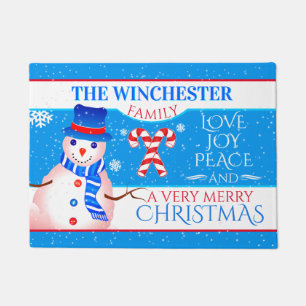 FUN Snowman in Blue Pet en Scarf Kerstmis Deurmat