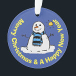 Fun Snowman in een Frosty Winter Scene. Ornament<br><div class="desc">Cartoon Style Fun Snowman in een Frosty Winter Scene setting. Pas je eigen bericht aan.</div>