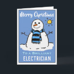 Fun Snowman-kerstkaart. Vakantiekaart Feestdagen Kaart<br><div class="desc">Fun sneeuwman cartoon op een feestelijke kerstkaart. kerstkaart voor een elektricien.</div>