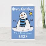 Fun Snowman-kerstkaart voor een Baker Feestdagen Kaart<br><div class="desc">Fun sneeuwman cartoon op een feestelijke kerstkaart. kerstkaart voor een Baker.</div>