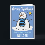 Fun Snowman-kerstkaart voor een bouwer Feestdagen Kaart<br><div class="desc">Fun sneeuwman cartoon op een feestelijke kerstkaart. kerstkaart voor een Bouwer.</div>
