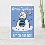 Fun Snowman-kerstKaart voor een mistress Feestdagen Kaart<br><div class="desc">Fun sneeuwman cartoon op een feestelijke kerstkaart. Kerstkaart voor een mistress.</div>