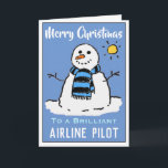 Fun Snowman-kerstkaart voor een piloot Feestdagen Kaart<br><div class="desc">Leuke sneeuwpop cartoon op een feestelijke kerstkaart. Kerstkaart voor een luchtvaartpiloot. Deze kerstkaart, speciaal ontworpen voor luchtvaartpiloten, heeft een prachtige illustratie van een sneeuwpop op de voorkant, die een vreugdevolle en feestelijke sfeer uitstraalt. De koper heeft de vrijheid om de bewoordingen te personaliseren, waardoor deze echt uniek en afgestemd zijn...</div>
