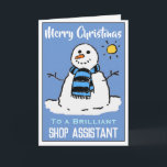 Fun Snowman-kerstkaart voor een Winkelassistent Feestdagen Kaart<br><div class="desc">Fun sneeuwman cartoon op een feestelijke kerstkaart. kerstkaart voor een Winkelassistent.</div>
