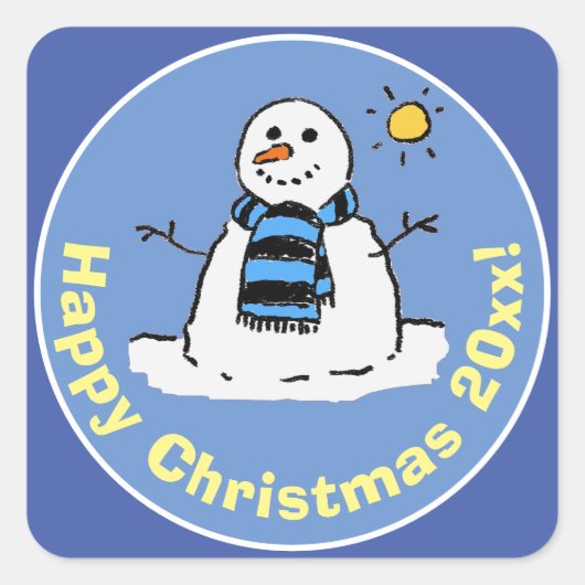 Fun Snowman-kerstontwerp Vierkante Sticker (Voorkant)