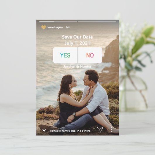 Fun Social Media Ja Geen foto De datum Kaart opsla (Staand voorkant)