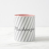 Fun Soft Grey op White Stripes met naam Mok (Midden)