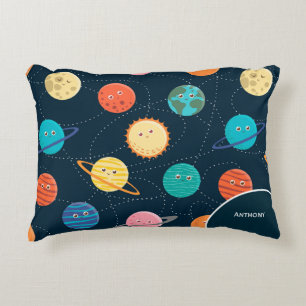 Fun Solar System Planets Pattern for Kids Blue Acc Accent Kussen