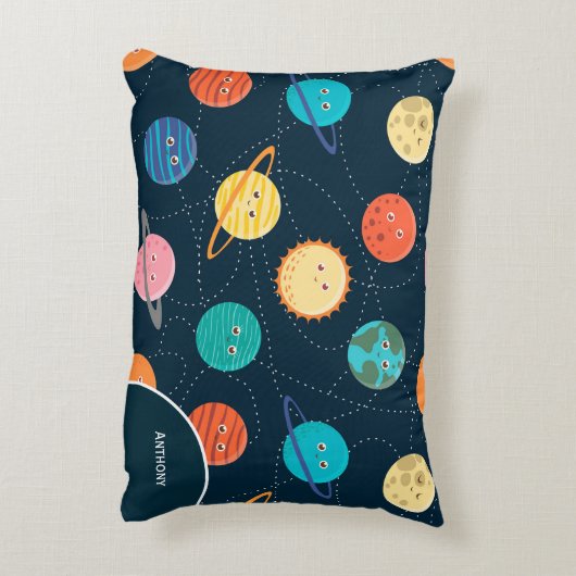 Fun Solar System Planets Pattern for Kids Blue Acc Accent Kussen (Achterkant (Verticaal))